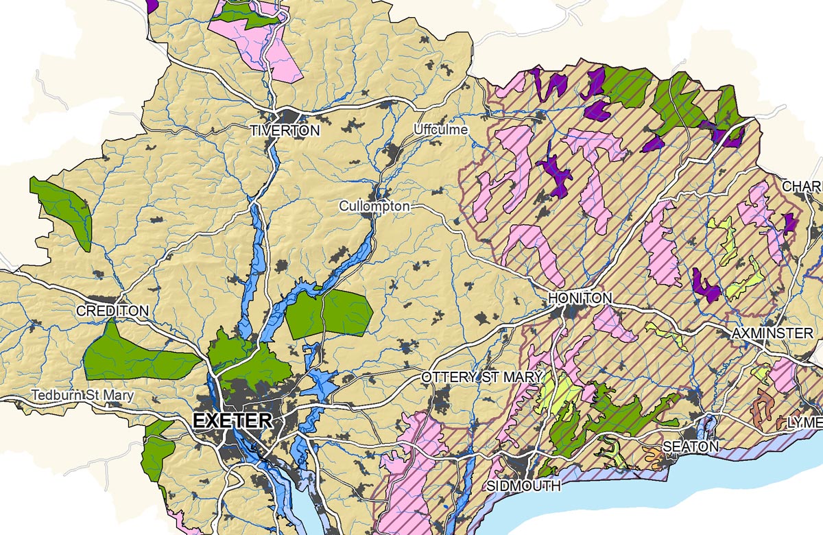 Map of the lower half of the River Culm catchment.
