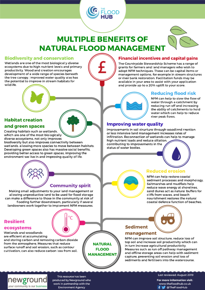 Illustration showing the multiple benefits of natural flood management
