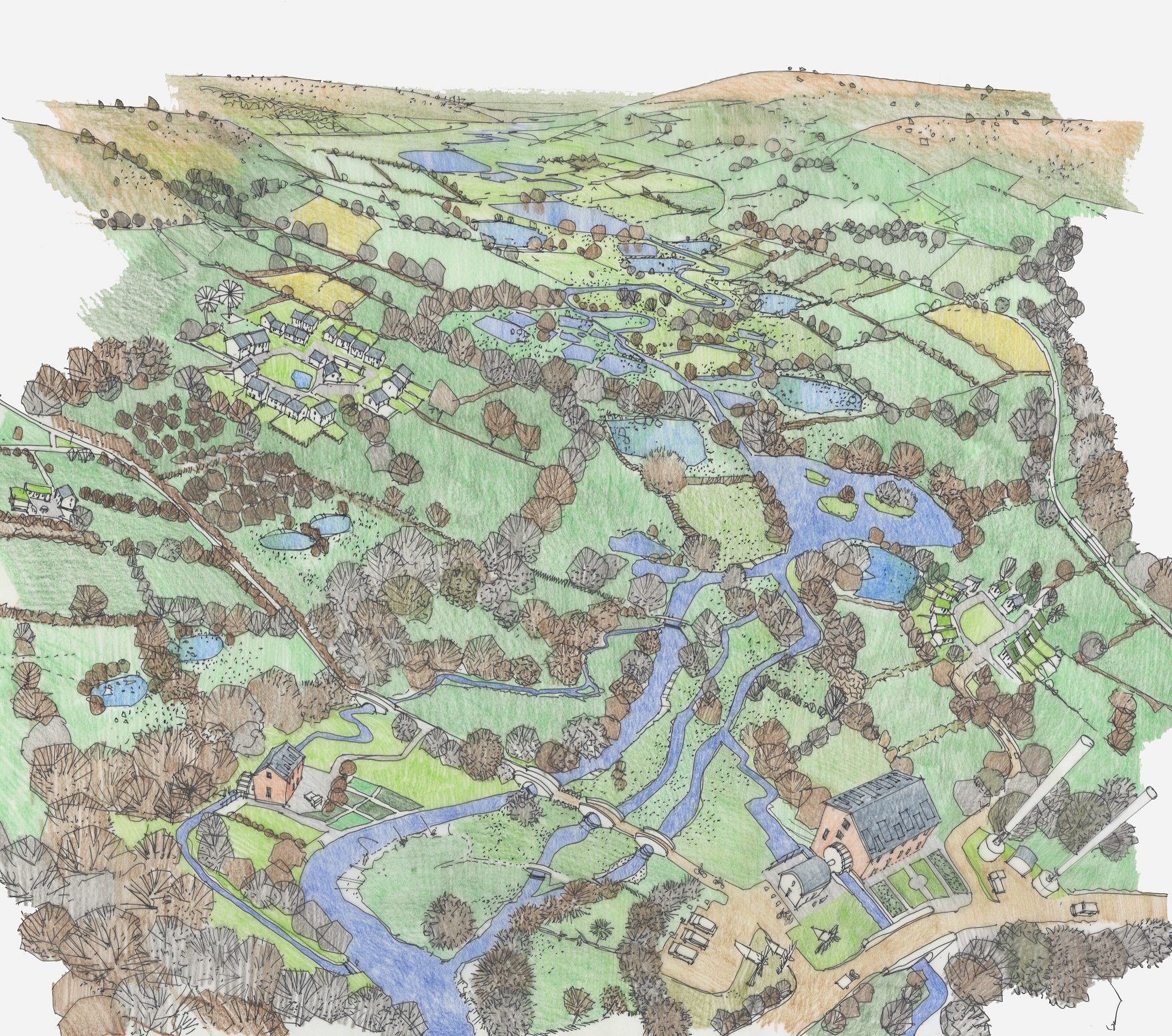 An illustration envisaging a future for the River Culm in winter
