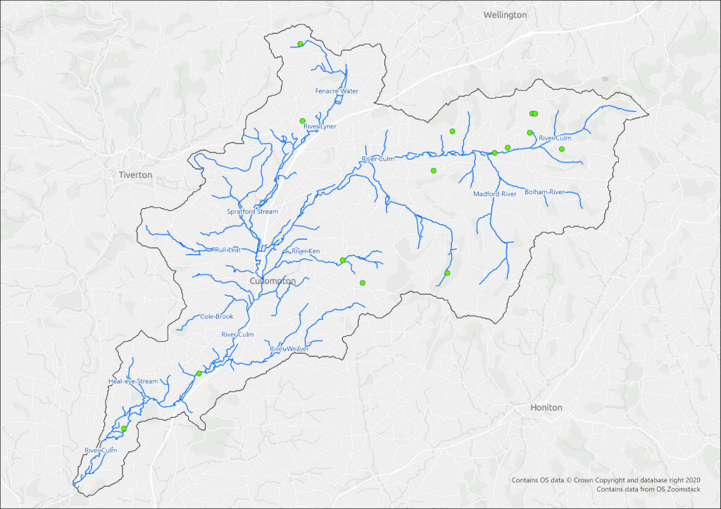 A map of the Culm catchment watercourses