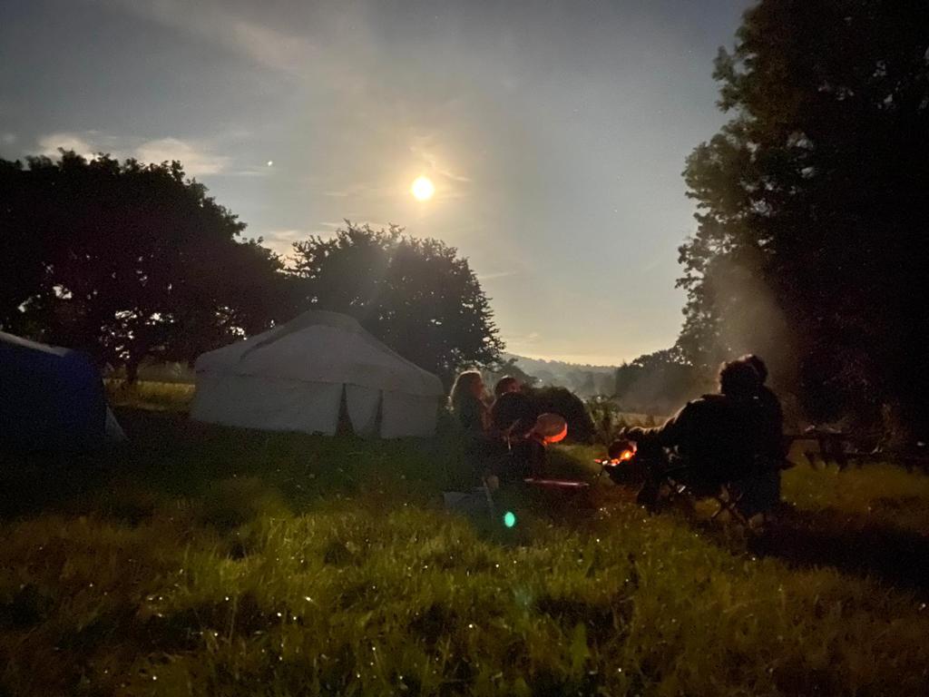 Sunset camping by a river