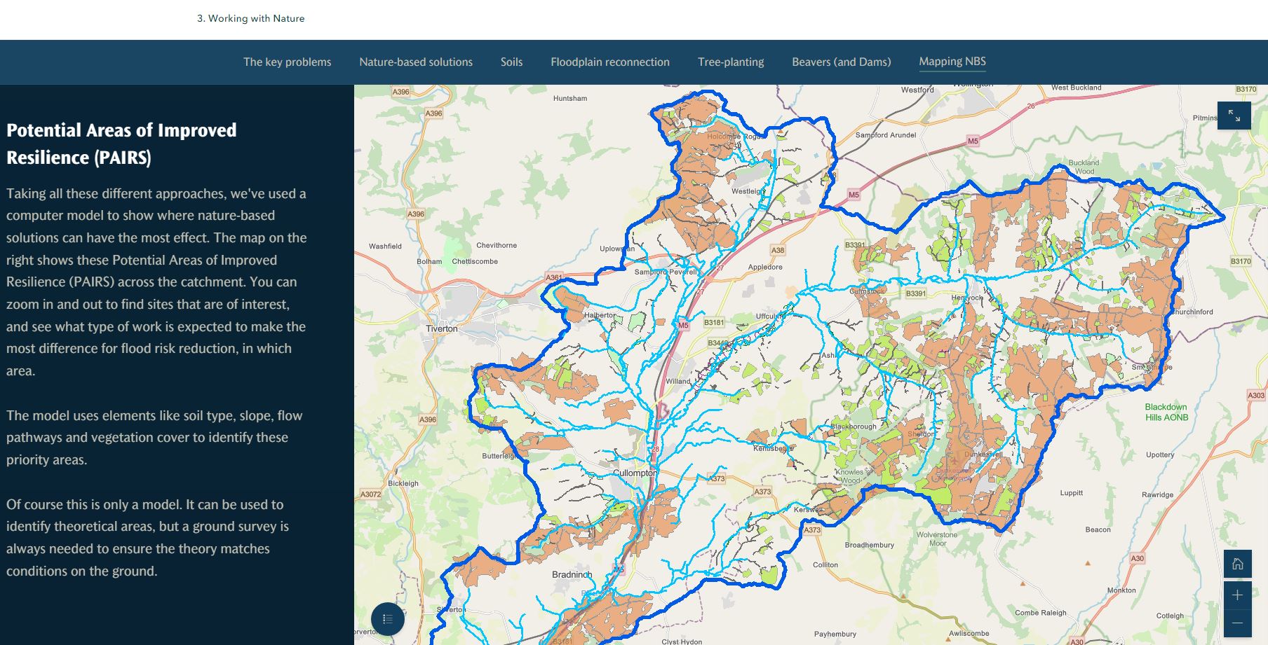 PAIRS map - Potential Areas of Improved Resilience in the River Culm Catchment
