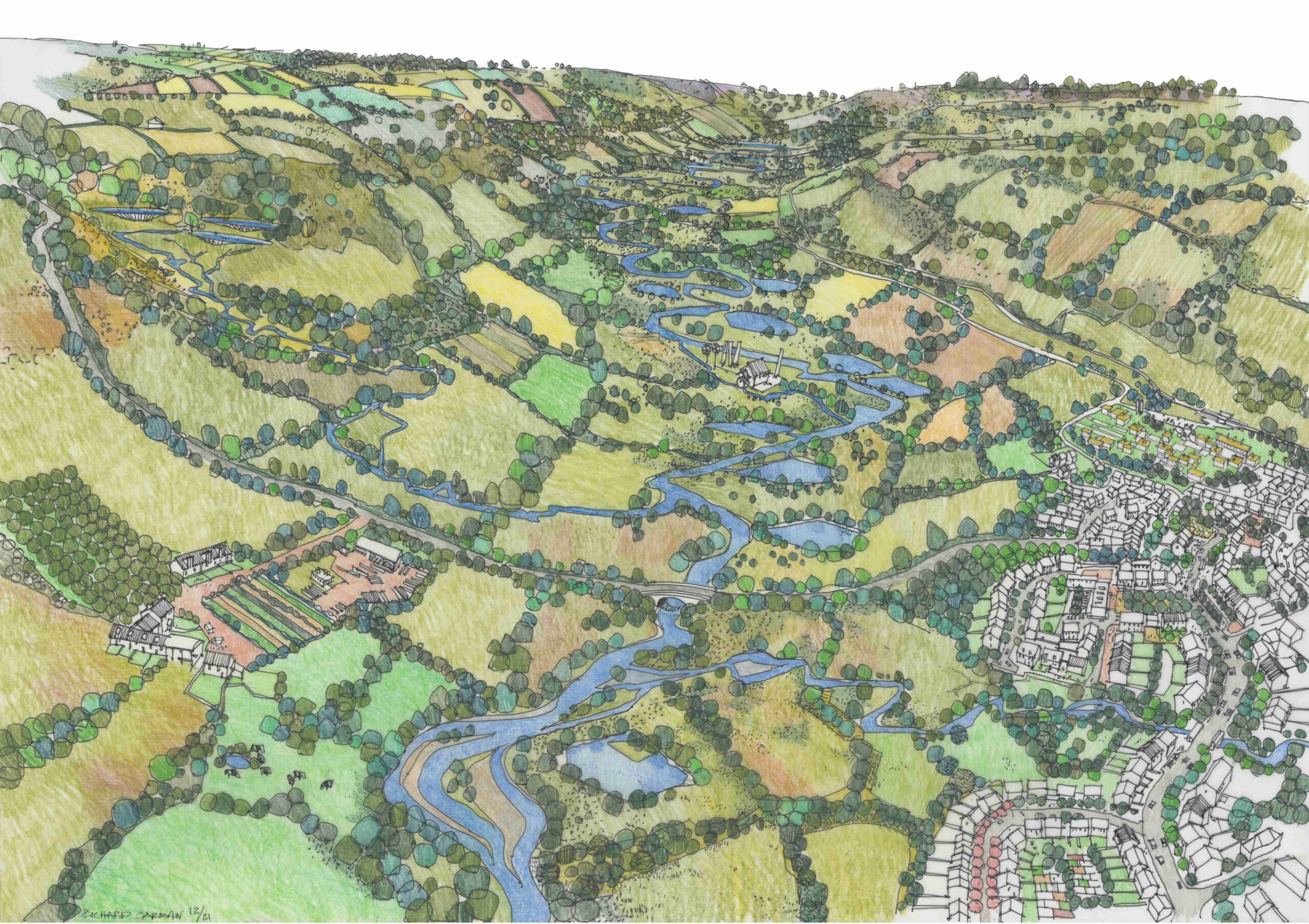 Illustration by Richard Carman of the upper River Culm catchment